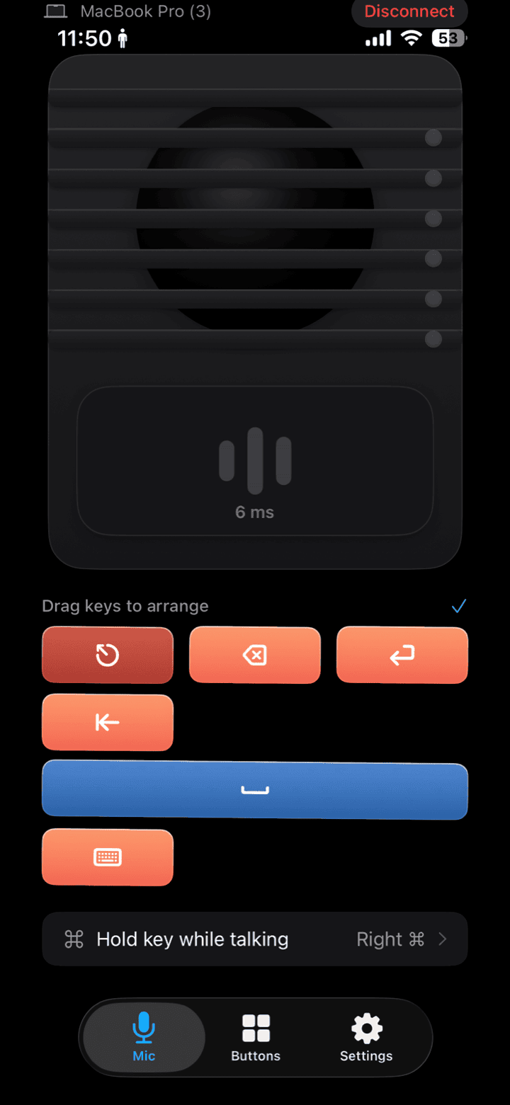 iPhone key configuration for triggering a Mac shortcut